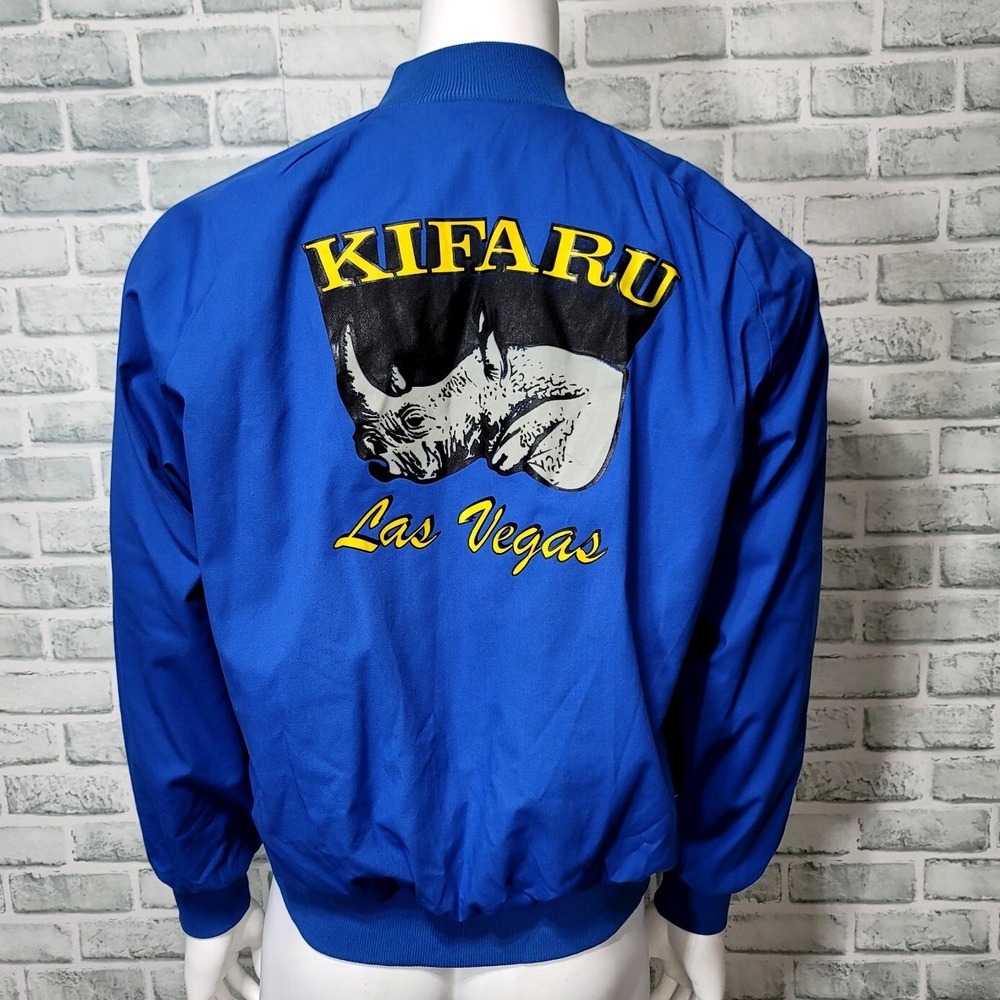 Vintage WestArk Kifaru Karate Las Vegas Rhino‎ Bomber Jacket Blue Mens XL USA